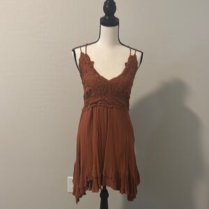Chelsea & Violet Brown Asymmetrical Ruched Midi Dress